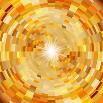 Abstract mosaic background in warm colors and flash of light in centre