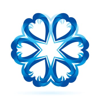 Abstract blue form in blue shades on white background. Flower or snowflake pattern