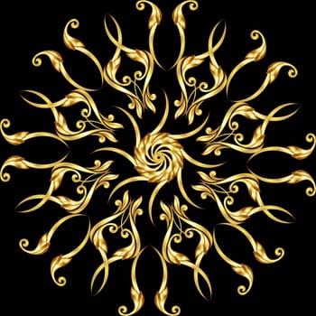 Floral pattern in golden shades on black background. Asian style