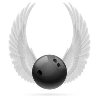Black bowling ball with raised up white wings