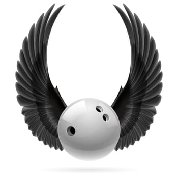 White bowling ball with raised up black wings