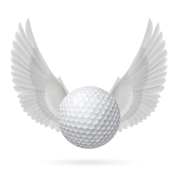 Realistic golf ball with white wings emblem