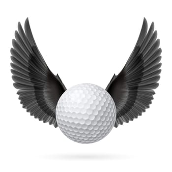 Realistic golf ball with black wings emblem