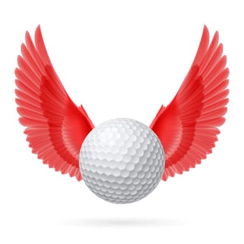 Realistic golf ball with red wings emblem