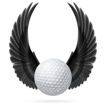 Golf ball with raised up black wings