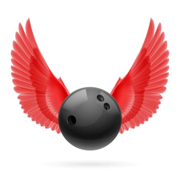 Black bowling ball with red wings emblem