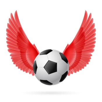 Realistic soccer ball emblem with red wings