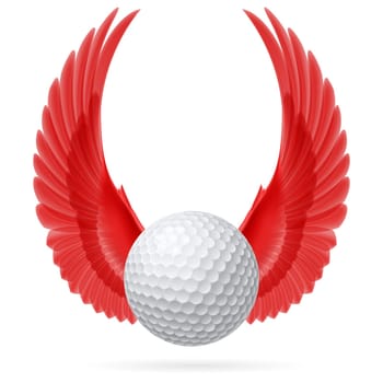 Golf ball with raised up red wings