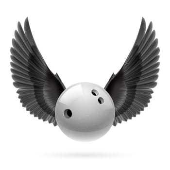 White bowling ball with black wings emblem