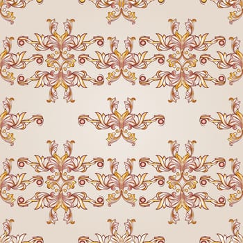 Beige and yellow symmetrical patterns. Light backgrounds.