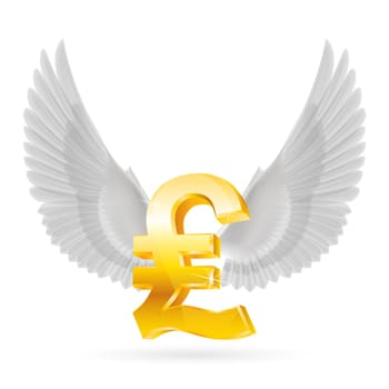 Golden Great Britain pound symbol with white wings