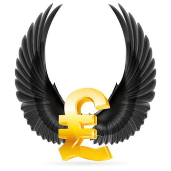 Golden Great Britain pound symbol with black raised up wings
