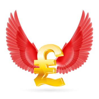 Golden Great Britain pound symbol with red wings