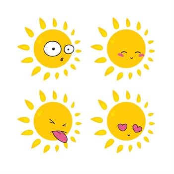 cartoon sun icon set smile face symbol