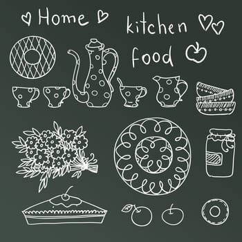 Vintage kitchen set in vector. Stylish design elements