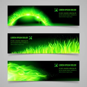 Set of mystic banners with green flame