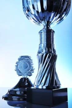 Detailed view of a chrome-plated cup in a special light
