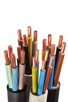 Macro detail of various stripped power cables