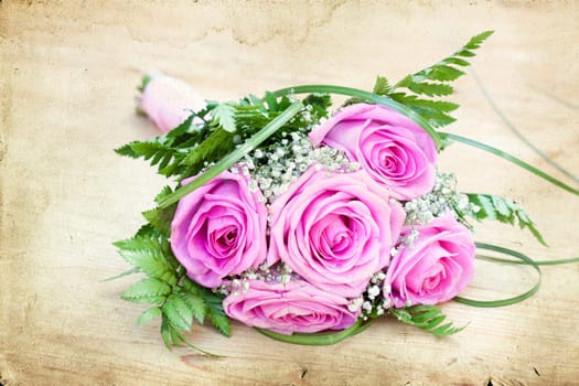 Vintage photo of pink wedding bouquet