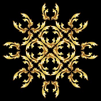Golden pattern with a flower on a black background