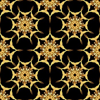 Seamless gold floral patterns on black background