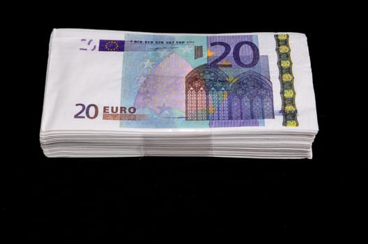 Euro Pile Banknotes Copies over a Black Background