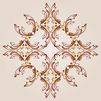 Flower pattern  of brown henna on the beige background