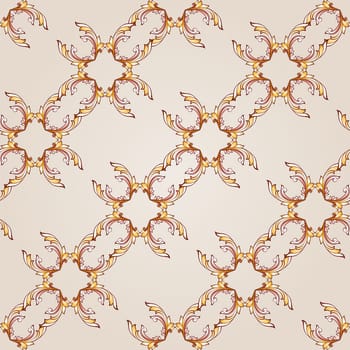 Seamless diagonal floral pattern of brown henna on beige background