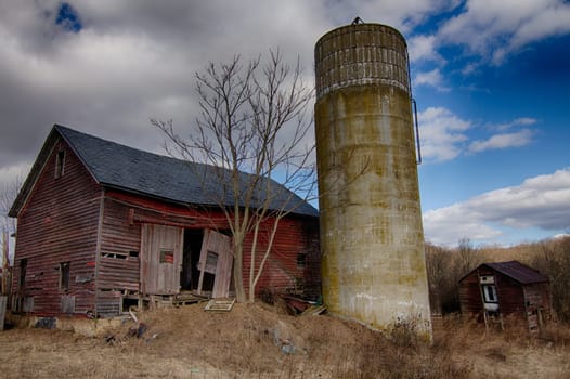Abandoned barn and silo