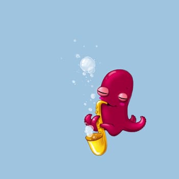 An octopus is playing Jazz , illustration, cartun