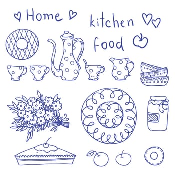 Vintage kitchen set in vector. Stylish design elements