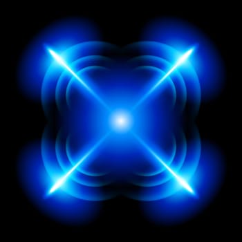 Light digital star with  four   tips on the black background