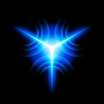Bright digital star with  three  tips on the black background