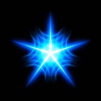 Bright digital star with  five tips on the black background