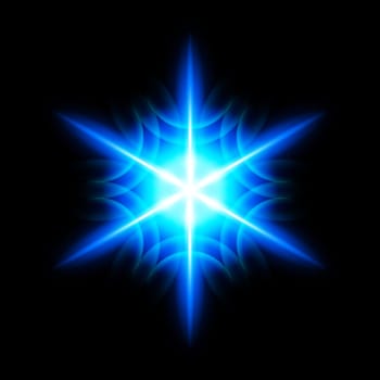 Bright digital star with  six tips on the black background