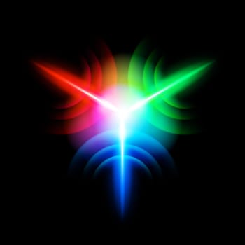 Multicolour digital star with   three  tips on the black background