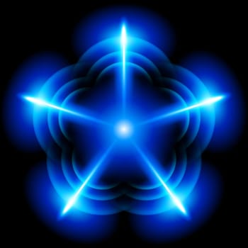 Light digital star with  five  tips on the black background