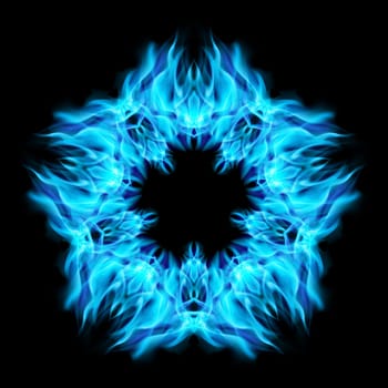 Fire star  in cyan color. Black background