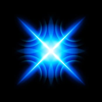 Bright digital star with  four  tips on the black background
