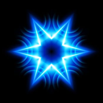 Light digital star with   six  tips on the black background