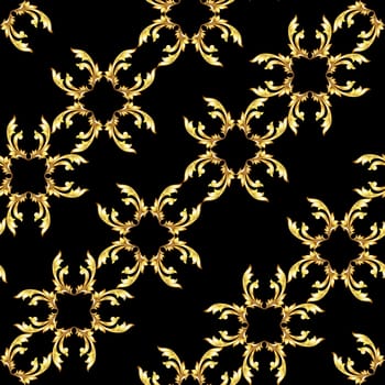 Seamless diagonal gold floral pattern on black background