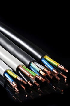 Macro detail of various stripped power cables