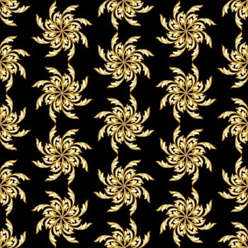 Seamless gold flower patterns on black background