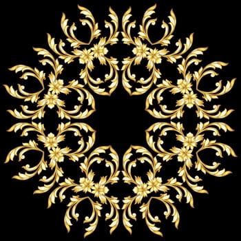 Golden ornate floral pattern on the black background