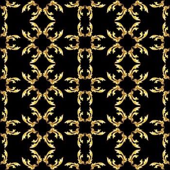 Square seamless golden floral pattern on black background