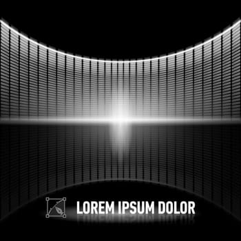 Shiny black-and-white background with digital music equalizer