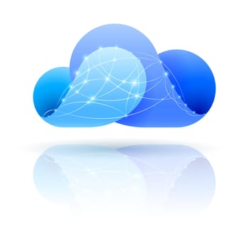 Cloud icon with shiny network dots over white baclground