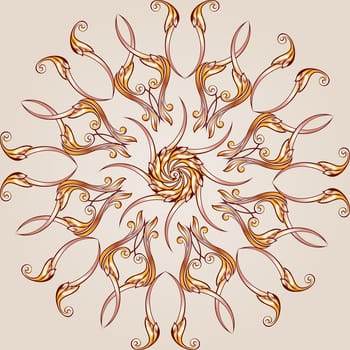 Flower round pattern  of brown henna on the beige background