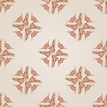 Seamless foliate pattern of brown henna on the beige background