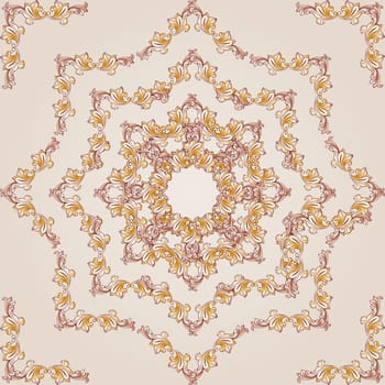 Square flower pattern  of brown henna on beige background
